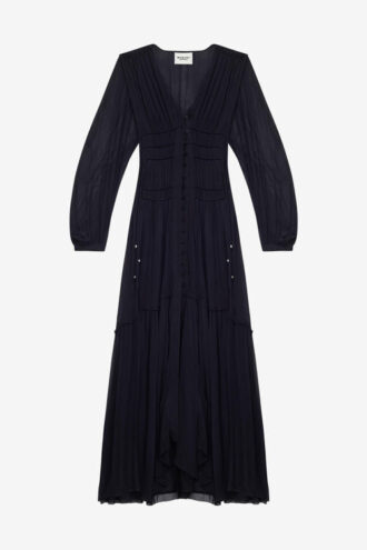 Amara lång muslindress med rynkad midja Amara lång muslindress med rynkad midja