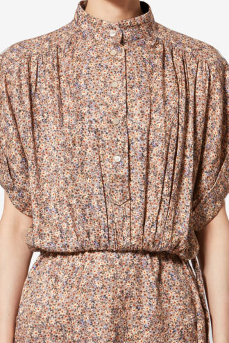 Ansley lång klänning i blommig silkesjacquard