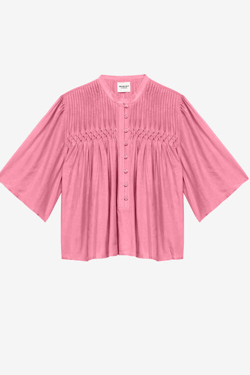 Destiny smockad blus i enfärgad bomullsvoile Destiny smockad blus i enfärgad bomullsvoile