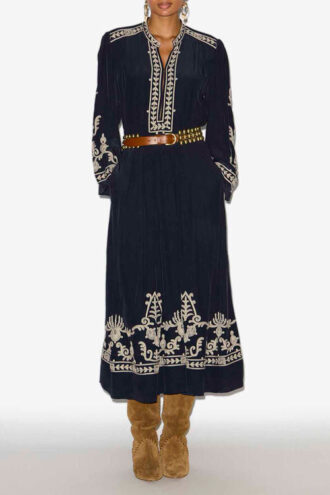 Feliana lång broderad crepe-klänning