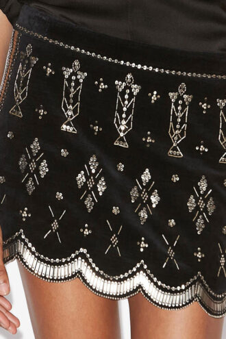 Handore broderad minikjol i sammet
