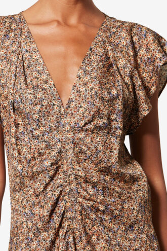 Lonea draperad blommig jacquardtop i siden