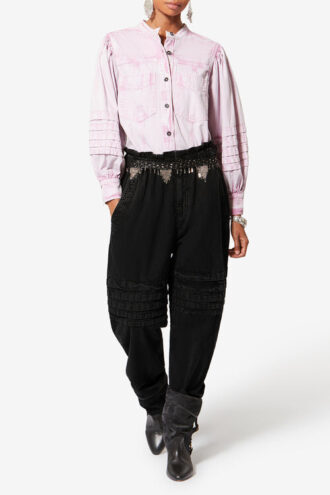 Mellya blekta chambray-byxor i morotsmodell