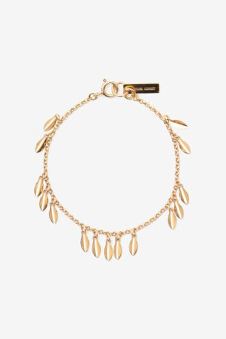 Metallarmband med glänsande blad och hängen