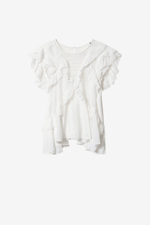 Nalou topp i bomullsvoile med volanger Nalou topp i bomullsvoile med volanger
