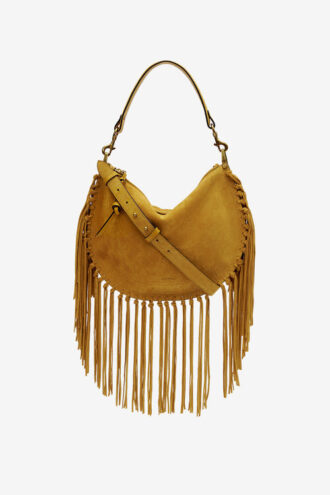 Oskan Hobo Zip Fringed Suede Calfskin Leather Handbag