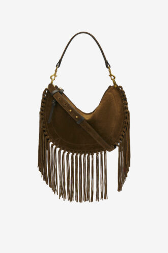 Oskan Hobo Zip Fringed Suede Calfskin Leather Handbag