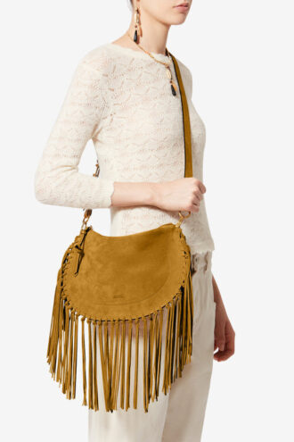 Oskan Hobo Zip Fringed Suede Calfskin Leather Handbag