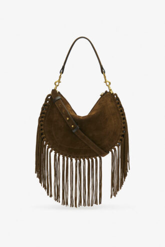 Oskan Hobo Zip Fringed Suede Calfskin Leather Handbag