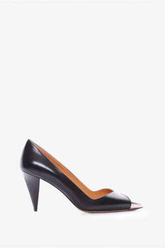 Palda pumps i läder med metallisk tåhätta