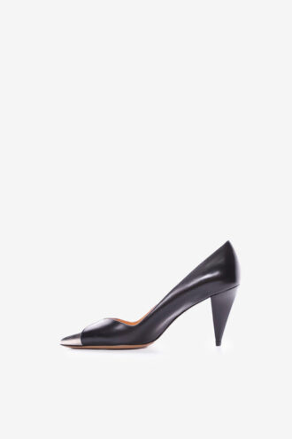 Palda pumps i läder med metallisk tåhätta