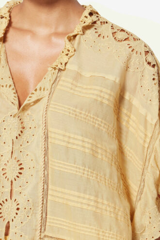 Payton Kaftan-inspirerad topp i bomull och blommig spets Payton Kaftan-inspirerad topp i bomull och blommig spets