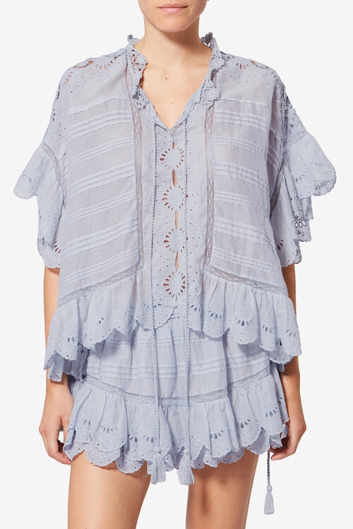 Payton Kaftan-inspirerad topp i bomull och blommig spets Payton Kaftan-inspirerad topp i bomull och blommig spets