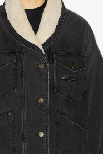 Pimia jacka i denim och fuskpäls